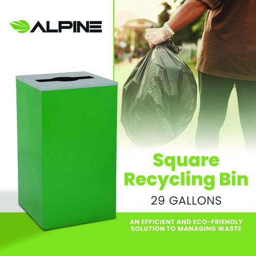 Image of Alpine Industries ALP4450KITGRNM 29 Gallon Trash/Recycling Cans, Steel, Green Can with Mixed Lid