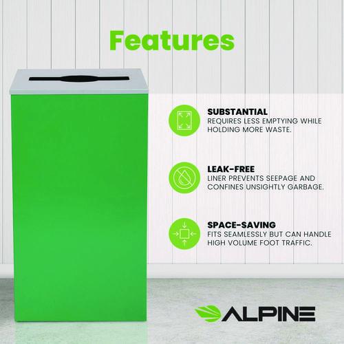 Image of Alpine Industries ALP4450KITGRNM 29 Gallon Trash/Recycling Cans, Steel, Green Can with Mixed Lid