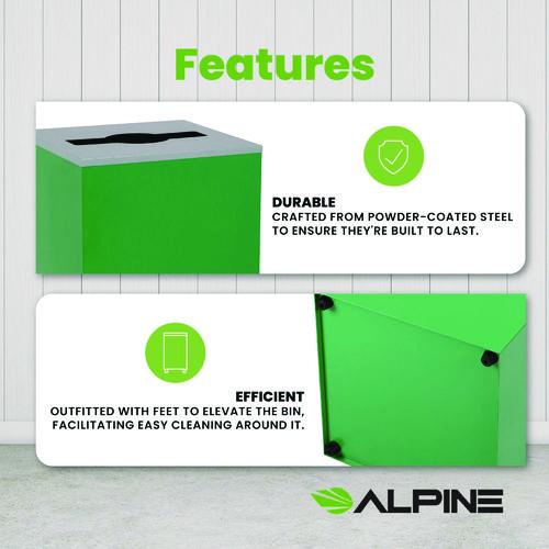 Image of Alpine Industries ALP4450KITGRNM 29 Gallon Trash/Recycling Cans, Steel, Green Can with Mixed Lid
