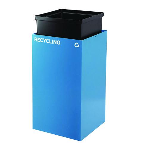 Image of Alpine Industries ALP4450KITBLUMREC 29 Gallon Trash/Recycling Cans, Steel, Blue Recycling Can with Mixed Lid