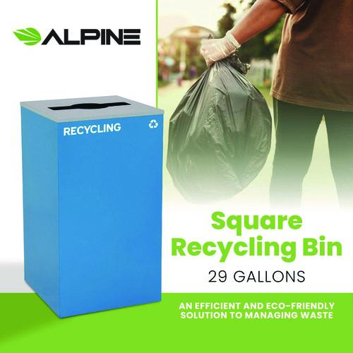 Image of Alpine Industries ALP4450KITBLUMREC 29 Gallon Trash/Recycling Cans, Steel, Blue Recycling Can with Mixed Lid