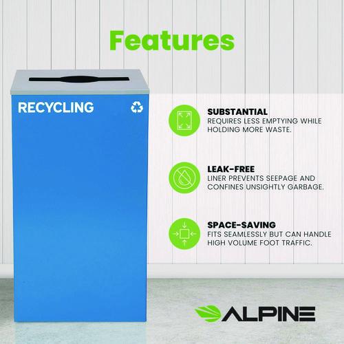 Image of Alpine Industries ALP4450KITBLUMREC 29 Gallon Trash/Recycling Cans, Steel, Blue Recycling Can with Mixed Lid