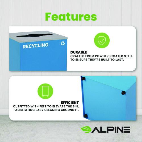 Image of Alpine Industries ALP4450KITBLUMREC 29 Gallon Trash/Recycling Cans, Steel, Blue Recycling Can with Mixed Lid