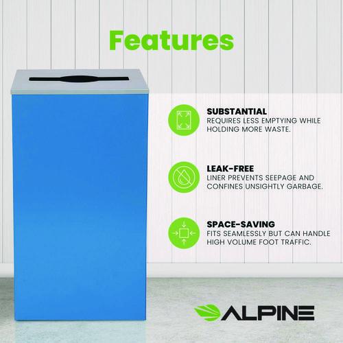 Image of Alpine Industries ALP4450KITBLUM 29 Gallon Trash/Recycling Cans, Steel, Blue Can with Mixed Lid