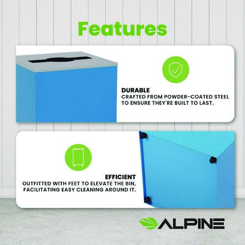 Image of Alpine Industries ALP4450KITBLUM 29 Gallon Trash/Recycling Cans, Steel, Blue Can with Mixed Lid