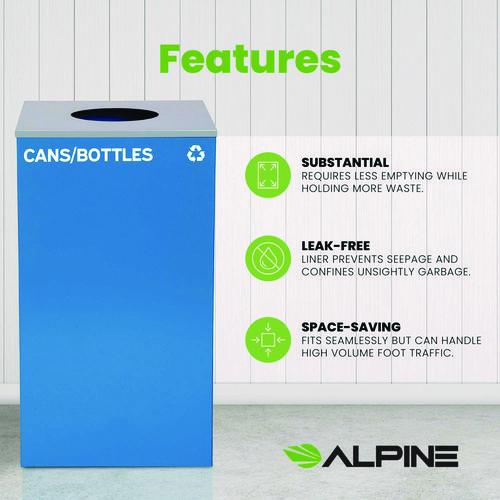 Image of Alpine Industries ALP4450KITBLUCCB 29 Gallon Trash/Recycling Cans, Steel, Blue Cans/Bottles Recycling Can with Circle Lid
