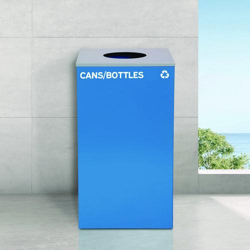 Image of Alpine Industries ALP4450KITBLUCCB 29 Gallon Trash/Recycling Cans, Steel, Blue Cans/Bottles Recycling Can with Circle Lid