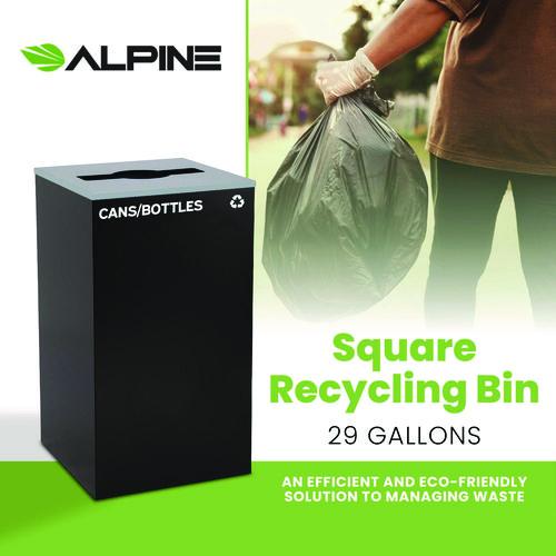 Image of Alpine Industries ALP4450KITBLKMCB 29 Gallon Trash/Recycling Cans, Steel, Black Cans/Bottles Recycling Can with Mixed Lid