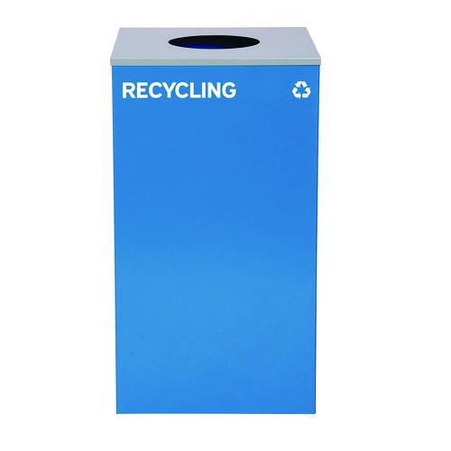Image of Alpine Industries ALP4450BLKKIT39 29 Gallon Trash/Recycling Cans, Steel, Blue Recycling Can w/Circle Lid, Green Recycling w/Mixed Lid, Black Trash w/Square Lid