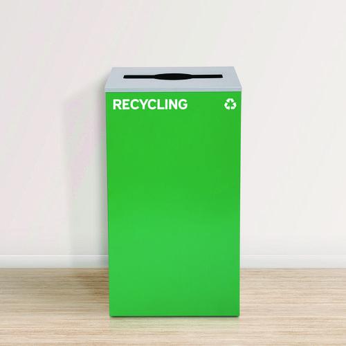 Image of Alpine Industries ALP4450BLKKIT39 29 Gallon Trash/Recycling Cans, Steel, Blue Recycling Can w/Circle Lid, Green Recycling w/Mixed Lid, Black Trash w/Square Lid