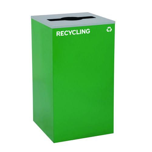 Image of Alpine Industries ALP4450BLKKIT39 29 Gallon Trash/Recycling Cans, Steel, Blue Recycling Can w/Circle Lid, Green Recycling w/Mixed Lid, Black Trash w/Square Lid