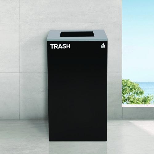 Image of Alpine Industries 29 Gallon Trash/Recycling Cans, Steel, Blue Recycling and Green Mixed Recycling Can w/Mixed Lids, Black Trash Can w/Sq Lid