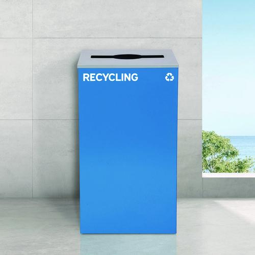 Image of Alpine Industries 29 Gallon Trash/Recycling Cans, Steel, Blue Recycling and Green Mixed Recycling Can w/Mixed Lids, Black Trash Can w/Sq Lid