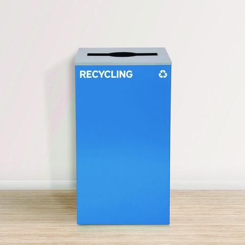 Image of Alpine Industries 29 Gallon Trash/Recycling Cans, Steel, Blue Recycling and Green Mixed Recycling Can w/Mixed Lids, Black Trash Can w/Sq Lid