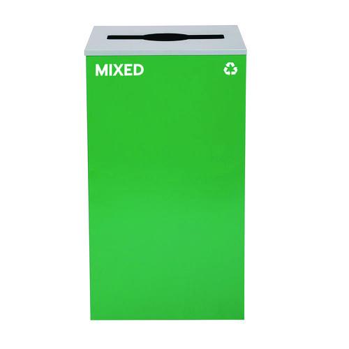 Image of Alpine Industries 29 Gallon Trash/Recycling Cans, Steel, Blue Recycling and Green Mixed Recycling Can w/Mixed Lids, Black Trash Can w/Sq Lid