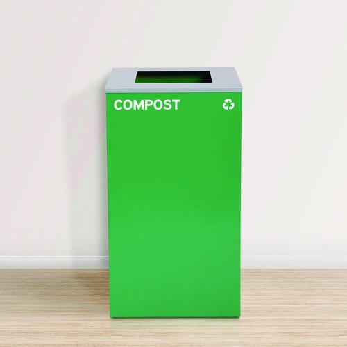 Image of Alpine Industries 29 Gallon Trash/Recycling Cans, Steel, Blue Recycling Can w/Circle Lid, Green Compost Can and Black Trash Can w/Square Lids