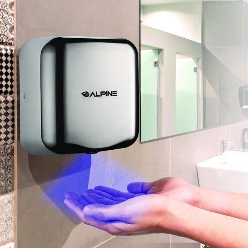 Image of Alpine Industries ALP40010CHRMK Hemlock Commercial Automatic 120V Hand Dryer, 6.68 x 11.41 x 12.31, Chrome