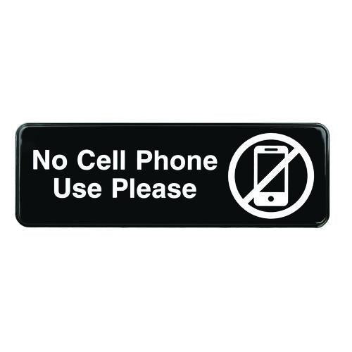 Image of Excello Global Products® EGP-HD-0266-S No Cell Phone Use Please Indoor/Outdoor Wall Sign, 9 x 3, Black Face, White Graphics, 3/Pack