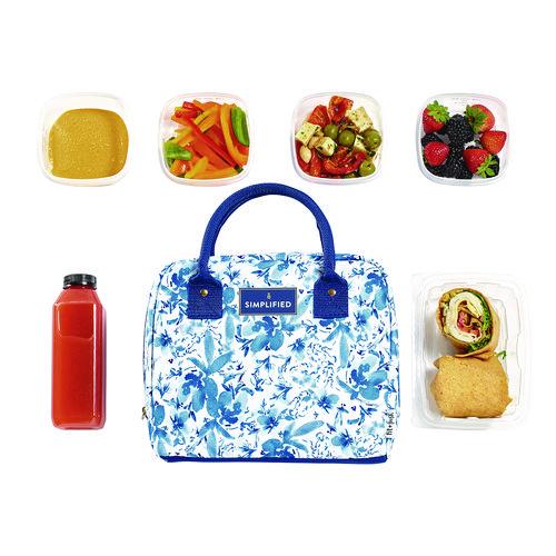 Image of fit + fresh 7039SIM3166 Simplified Lunch Bag with 4 Food Containers, 9 x 6 x 10, Blue Floral