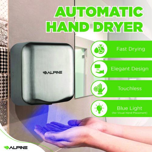 Image of Alpine Industries ALP40010SSBMK Hemlock Commercial Automatic 120V Hand Dryer, 6.68 x 11.41 x 12.31, Silver