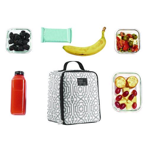 Image of fit + fresh 7613FF3242 Lunch Bag, 8 x 6 x 10, Black and White Geometric