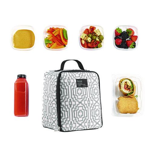 Image of fit + fresh 7613FF3242 Lunch Bag, 8 x 6 x 10, Black and White Geometric