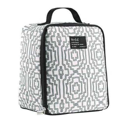 Image of fit + fresh 7613FF3242 Lunch Bag, 8 x 6 x 10, Black and White Geometric