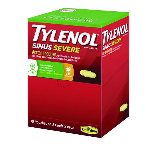 Image of Tylenol® 64578 Sinus Severe Acetaminophen Daytime Pain Reliever Caplet, 2 Caplets/Packet, 30 Packets/Box