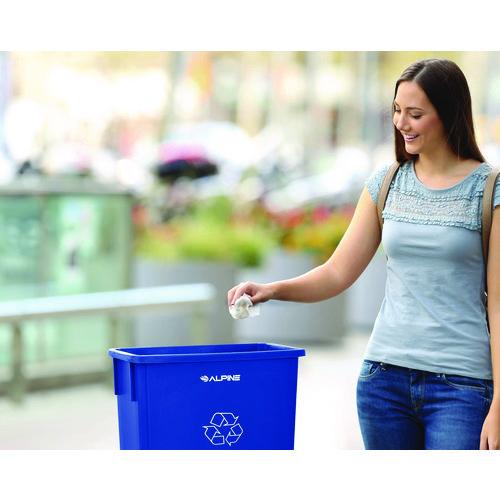 Image of Alpine Industries ALP477RBLUKIT Slim 23 Gallon Recycling Bin, Plastic, Blue
