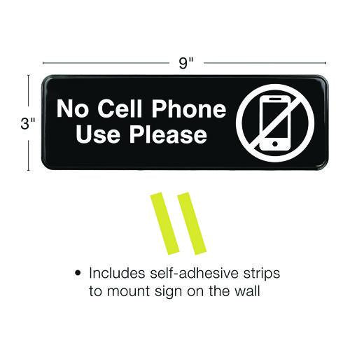 Image of Excello Global Products® EGP-HD-0266-S No Cell Phone Use Please Indoor/Outdoor Wall Sign, 9 x 3, Black Face, White Graphics, 3/Pack