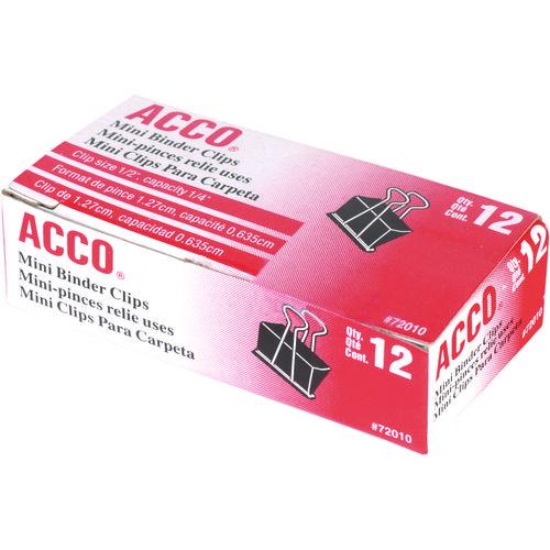 Image of ACCO A7072010A Binder Clips, Mini, 0.25" Capacity, Black/Silver, Dozen