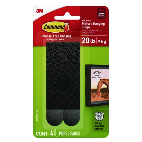 Image of Command 17217BLK-ES Damage-Free Hanging Picture Hanging Strip Pairs, Holds up to 5 lb, Black, 4/Pack