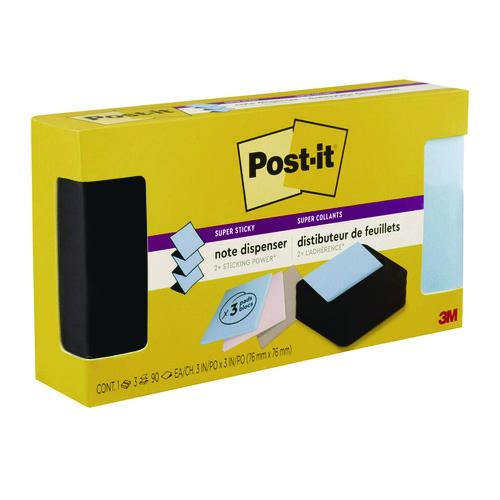 Image of Post-it® Pop-up Notes WAVE-330-BKVP Wave Design Dispenser with Notes, For 3 x 3 Pads, Includes (3) 90-Sheet Simply Serene Collection Colors Pop-up Pads, Black