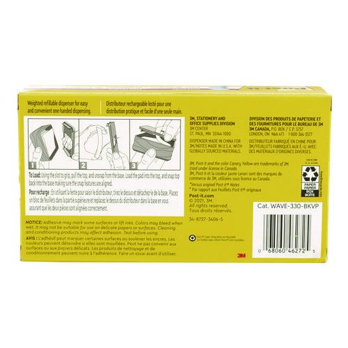Image of Post-it® Pop-up Notes WAVE-330-BKVP Wave Design Dispenser with Notes, For 3 x 3 Pads, Includes (3) 90-Sheet Simply Serene Collection Colors Pop-up Pads, Black
