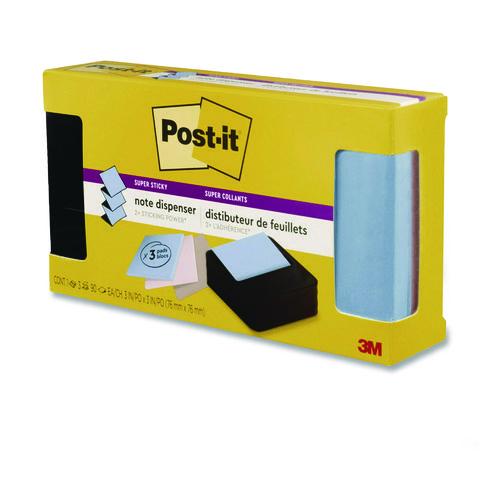 Image of Post-it® Pop-up Notes WAVE-330-BKVP Wave Design Dispenser with Notes, For 3 x 3 Pads, Includes (3) 90-Sheet Simply Serene Collection Colors Pop-up Pads, Black