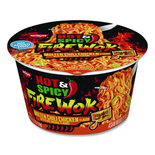 Image of NissinÂ® Hot and Spicy Fire Wok Molten Chili Chicken, 4.37 oz Bowl, 6/Carton