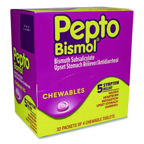 Image of Pepto-Bismol 00201 Chewable Tablets, Original Flavor, 32 Packets of 4 Tablets/Box