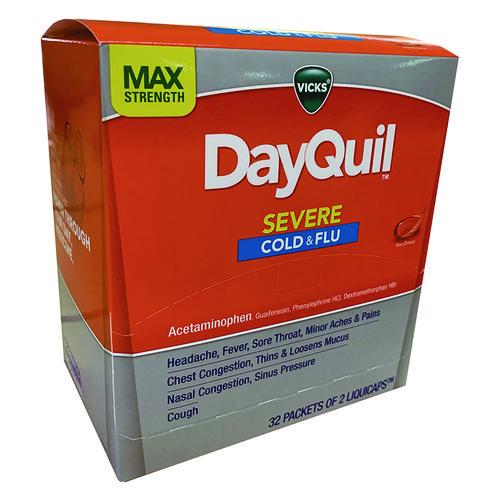 Image of DayQuil® 04263 Severe Cold and Flu Relief LiquiCaps, 2 LiquiCaps/Packet, 32 Packets/Box