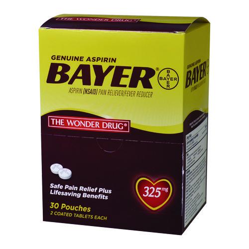 Image of Bayer® 64268 Genuine Buffered Aspirin (NSAID) Tablet, 2 Tablets/Packet, 30 Packetss/Box