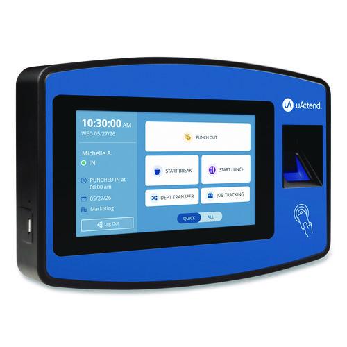Image of uAttend NX2500 Biometric Fingerprint Touch Tablet Time Clock System, Unlimited Employees, Black/Blue