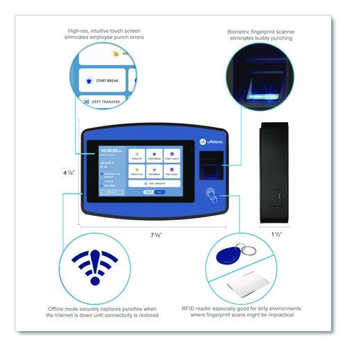 Image of uAttend NX2500 Biometric Fingerprint Touch Tablet Time Clock System, Unlimited Employees, Black/Blue