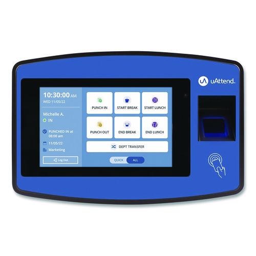 Image of uAttend NX2500 Biometric Fingerprint Touch Tablet Time Clock System, Unlimited Employees, Black/Blue