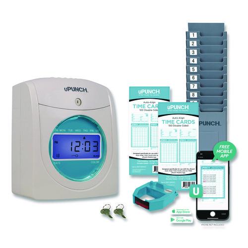 Image of uPunch SB1200 Digital Auto-Align Punch Time Clock Bundle, Digital Display, White