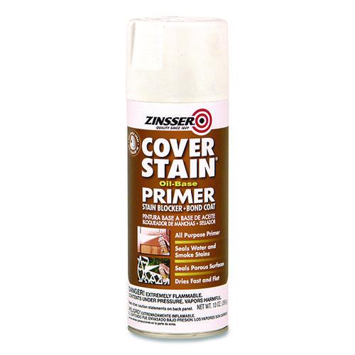Image of Zinsser® 3608 Cover Stain Oil-Based Spray Primer, Interior/Exterior, Flat White, 13 oz Aerosol Can, 6/Carton