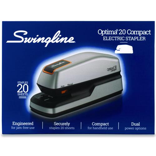 Image of Swingline® S7048207 Optima Grip Electric Stapler, 20-Sheet Capacity, Black/silver