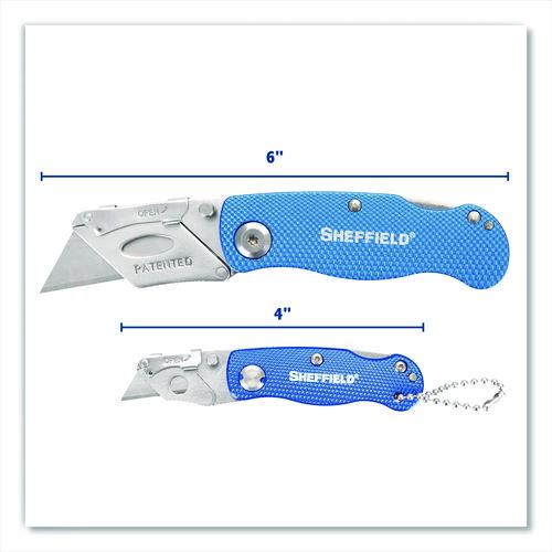 Image of Sheffield 12117 Folding Lock Back Utility Knife Set, 1 Standard, 1 Mini, Blue