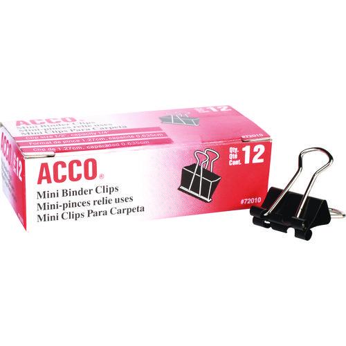 Image of ACCO A7072010A Binder Clips, Mini, 0.25" Capacity, Black/Silver, Dozen