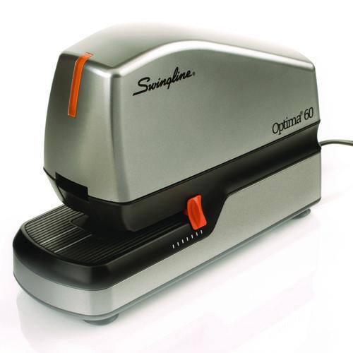 Image of SwinglineÂ® Optima 60 Electric Stapler, 60-Sheet Capacity, Silver/Black/Orange
