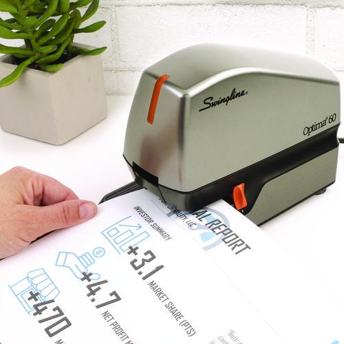 Image of SwinglineÂ® Optima 60 Electric Stapler, 60-Sheet Capacity, Silver/Black/Orange