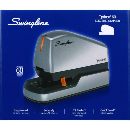 Image of SwinglineÂ® Optima 60 Electric Stapler, 60-Sheet Capacity, Silver/Black/Orange